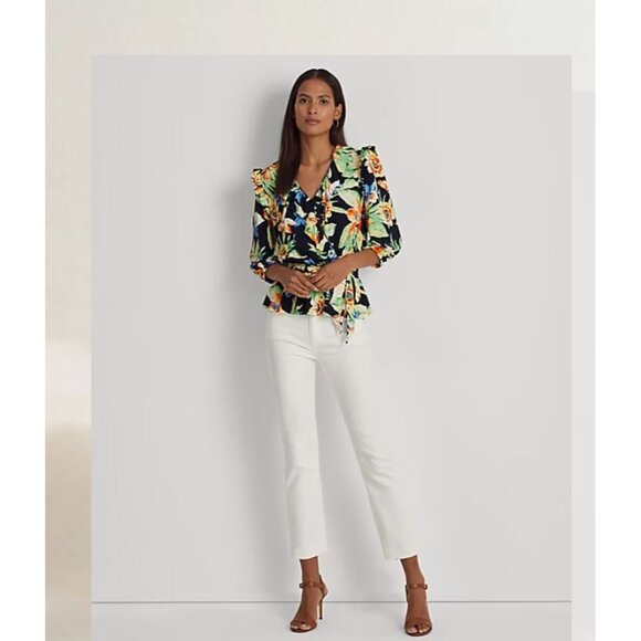 Lauren RL Black Label Floral Classic Peplum Cottagecore Belted Wrap Top XXL NWOT - Picture 1 of 8